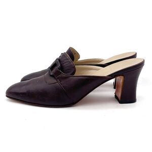 Vintage Salvatore Ferragamo Chocolate Brown Leather Square Toe Mules Size 8.5